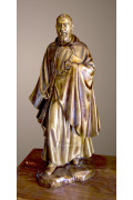 Statua Padre Pio con mantello, 85cm effetto bronzo.