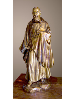Statua Padre Pio con mantello, 85cm effetto bronzo.