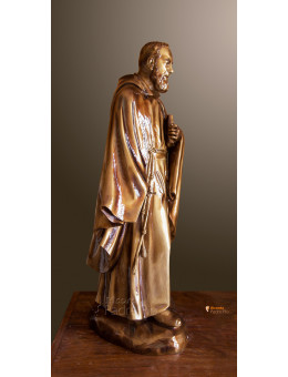 Statua Padre Pio con mantello, 85cm effetto bronzo.