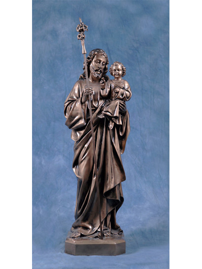 Statua San Giuseppe con Gesù bambino 85cm bronzato