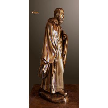 Statua Padre Pio con mantello, 85cm effetto bronzo.