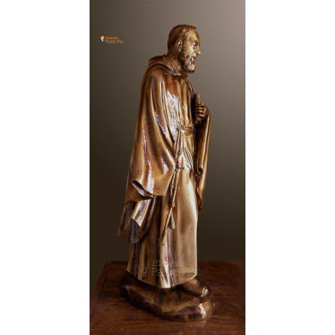 Statua Padre Pio con mantello, 85cm effetto bronzo.