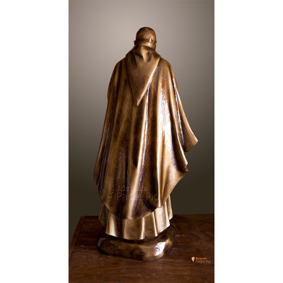 Statua Padre Pio con mantello, 85cm effetto bronzo.