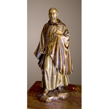 Statua Padre Pio con mantello, 85cm effetto bronzo.