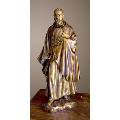 Statua Padre Pio con mantello, 85cm effetto bronzo.