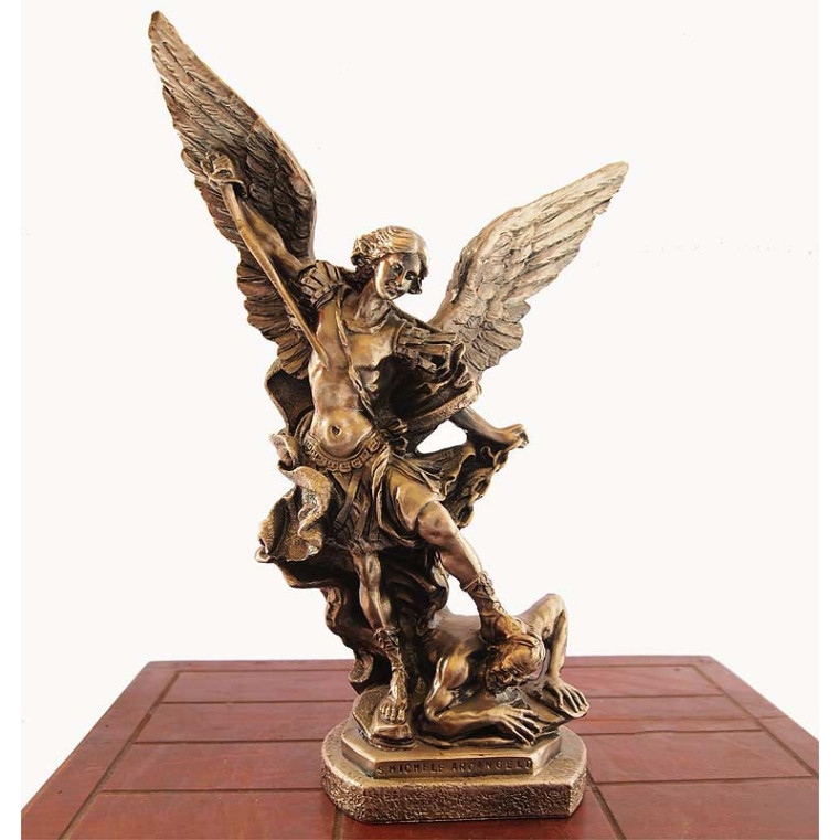 Statua San Michele Arcangelo Bronzato 30cm