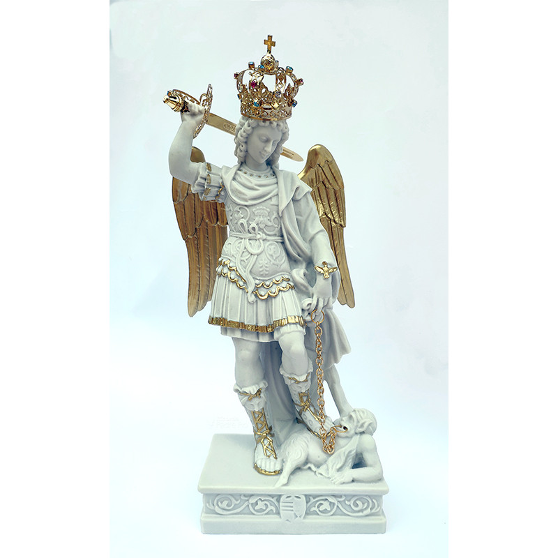 Statuetta San Michele Arcangelo Calpestio Demone Con Fiori Statua