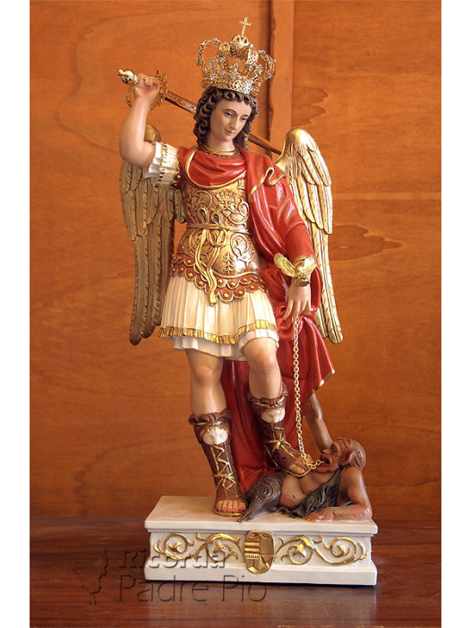 Statua San Michele Arcangelo colorato ali chiuse da 60 a 130cm