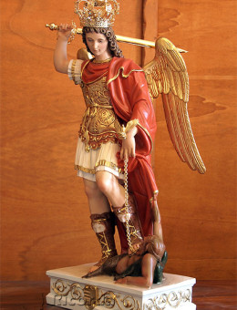 Statua San Michele Arcangelo colorato ali chiuse da 60 a 130cm